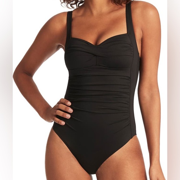 SEA LEVEL SWIM Australia Black Front Twist Ruched One Piece Swimsuit NWT - Picture 1 of 8